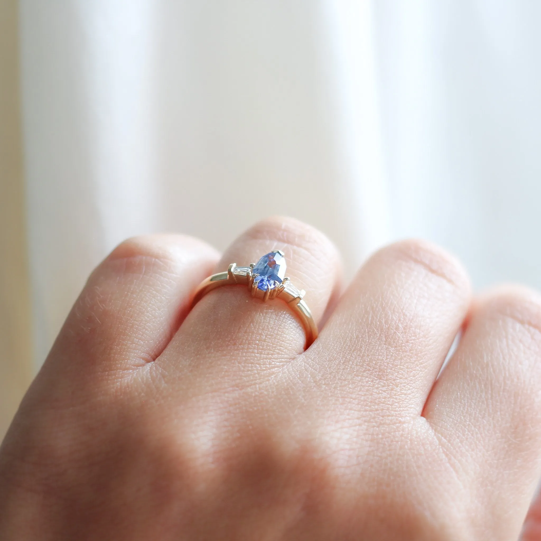 1.04ct Deco Shield Blue Sapphire Ring