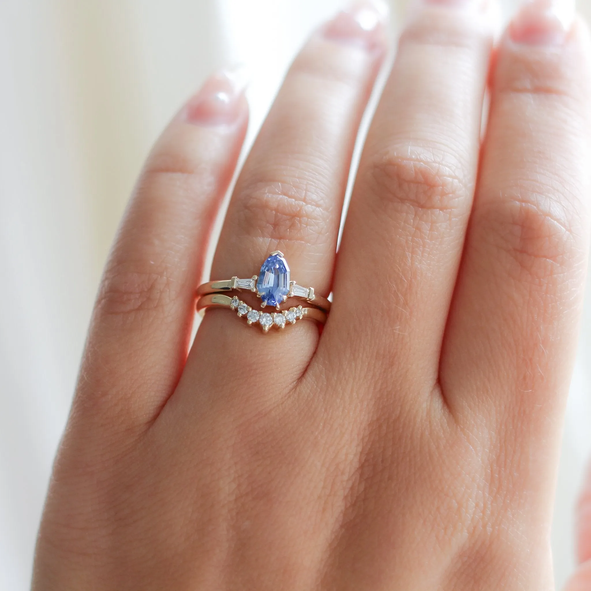 1.04ct Deco Shield Blue Sapphire Ring