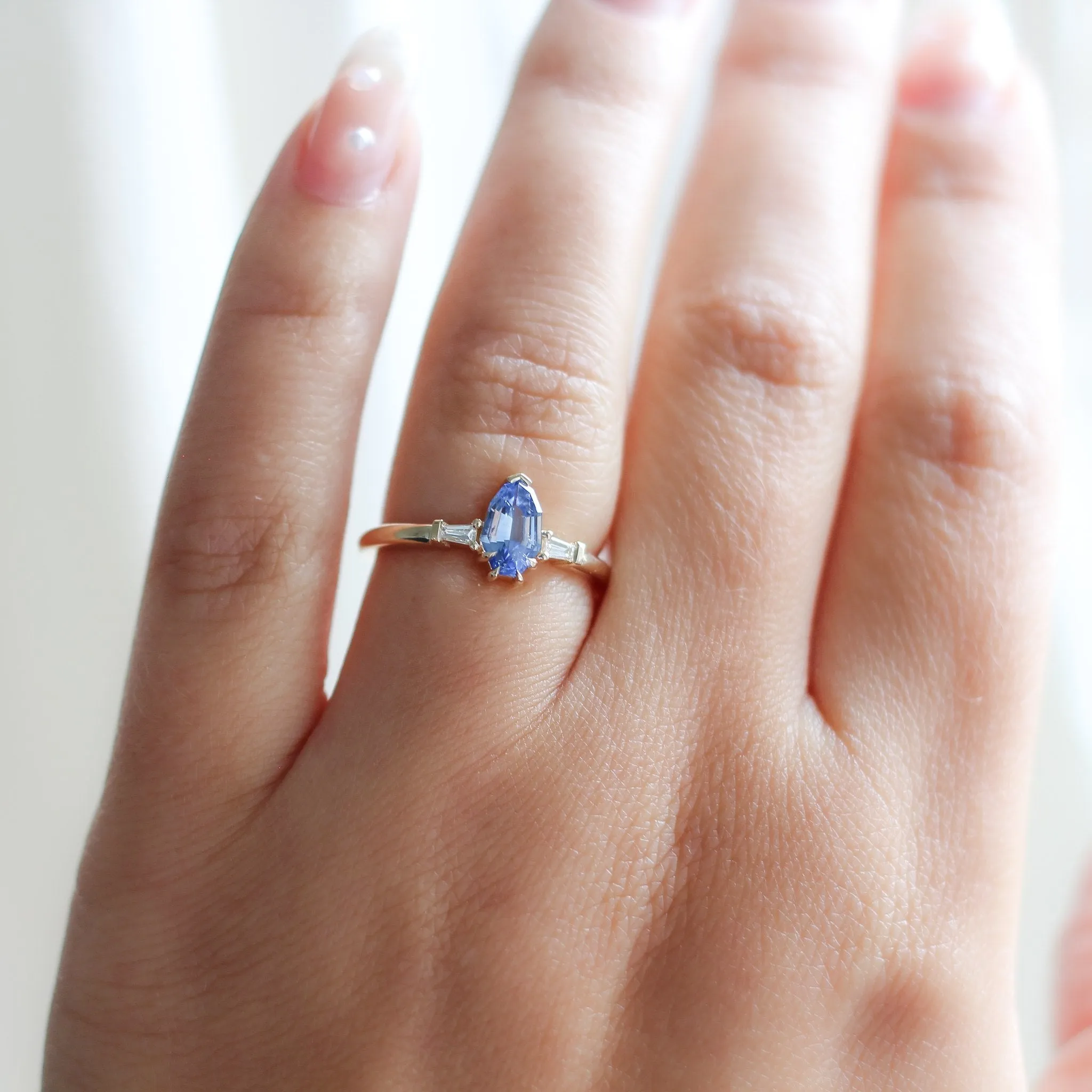 1.04ct Deco Shield Blue Sapphire Ring