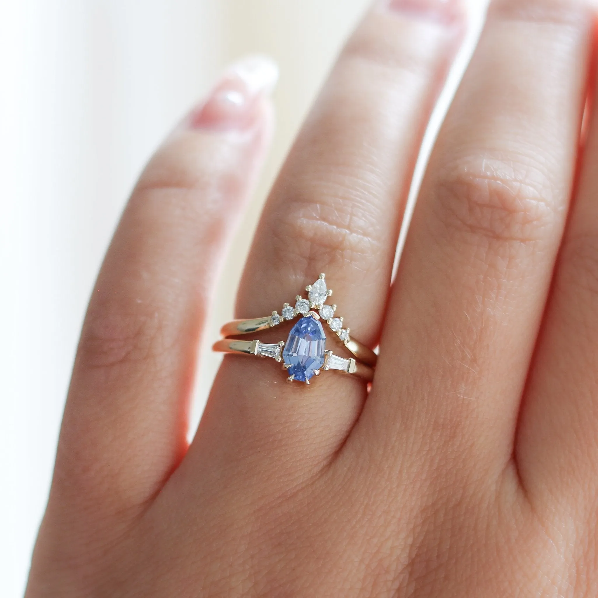 1.04ct Deco Shield Blue Sapphire Ring