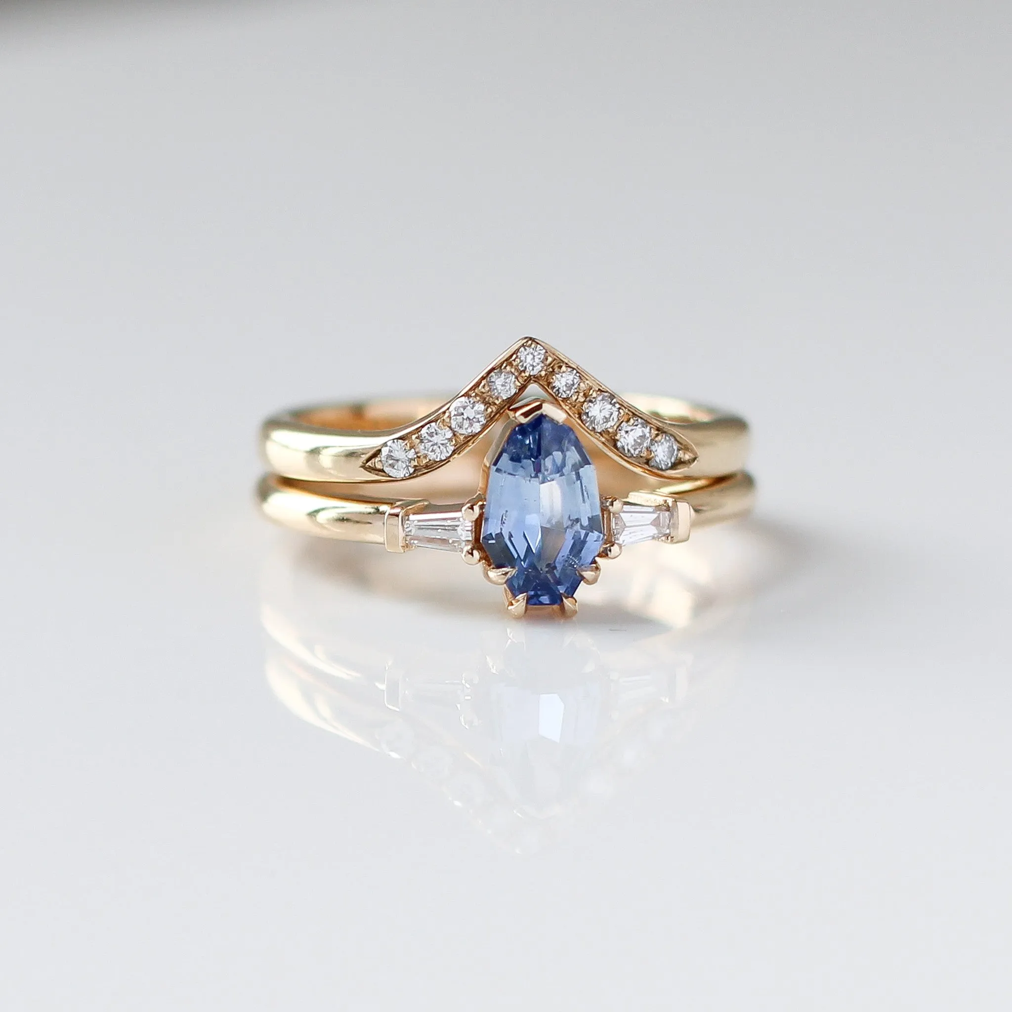 1.04ct Deco Shield Blue Sapphire Ring
