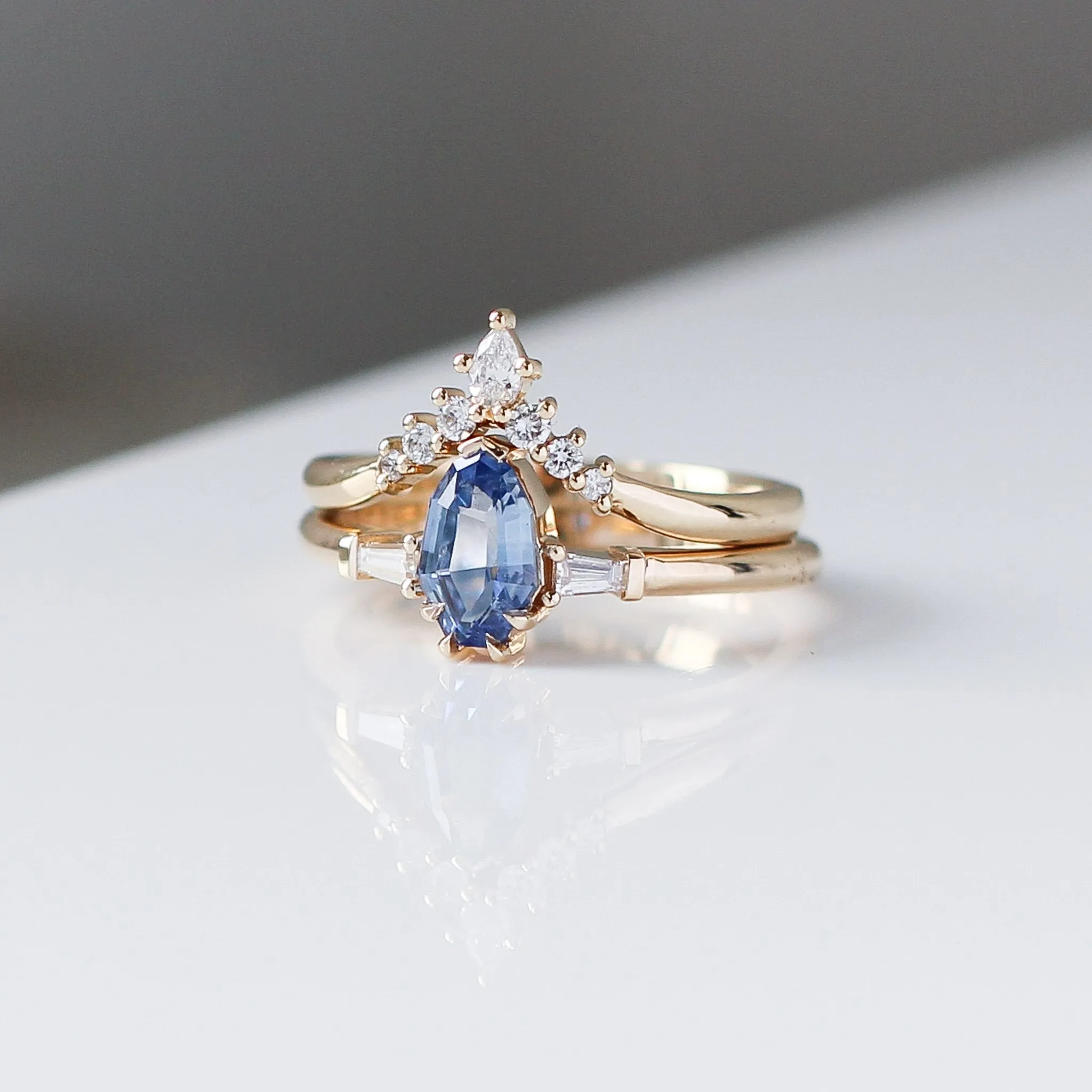 1.04ct Deco Shield Blue Sapphire Ring