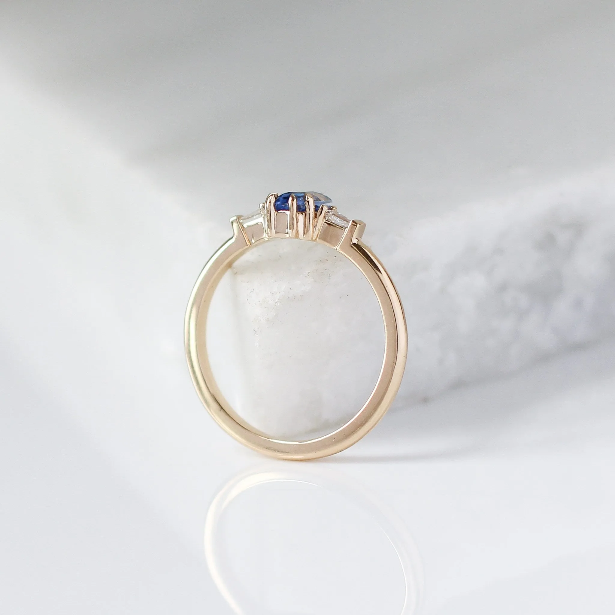 1.04ct Deco Shield Blue Sapphire Ring