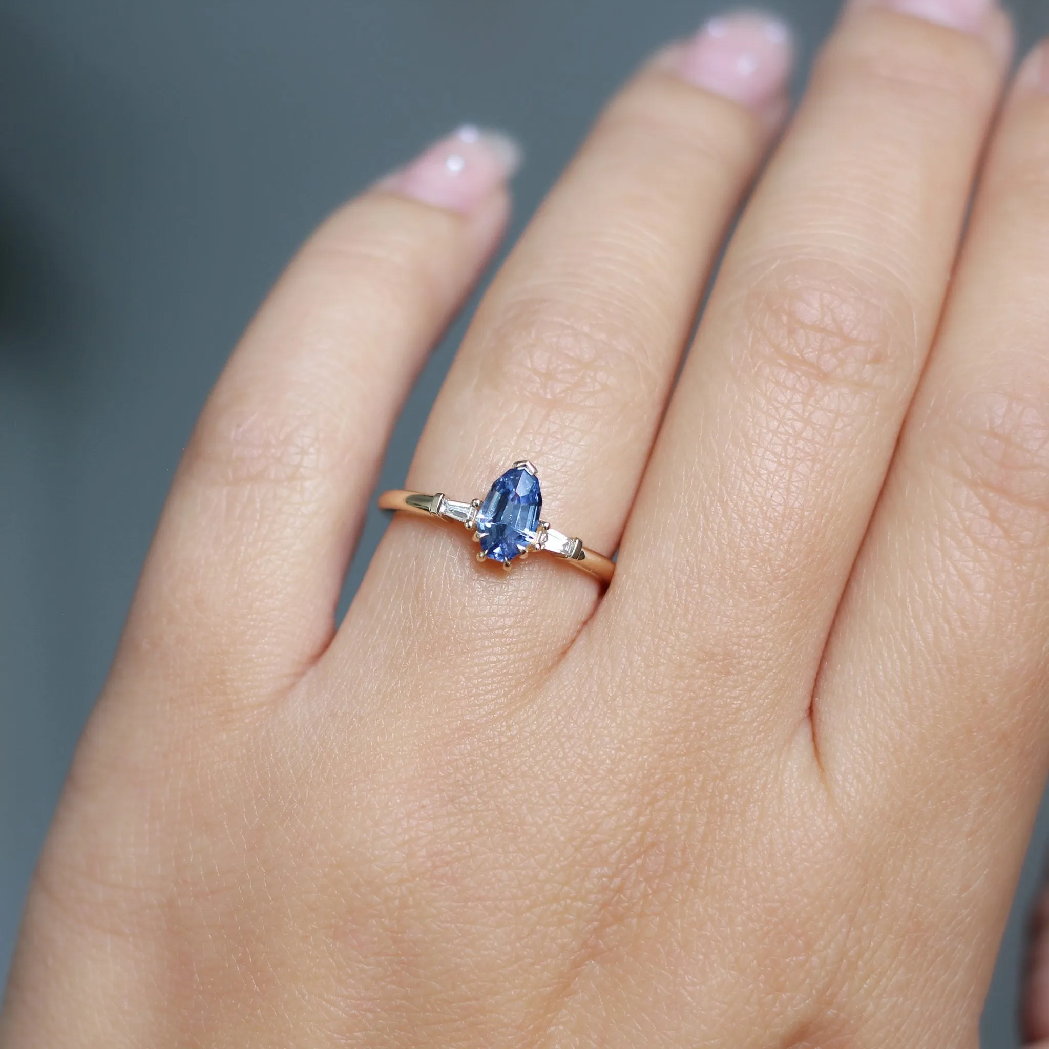 1.04ct Deco Shield Blue Sapphire Ring
