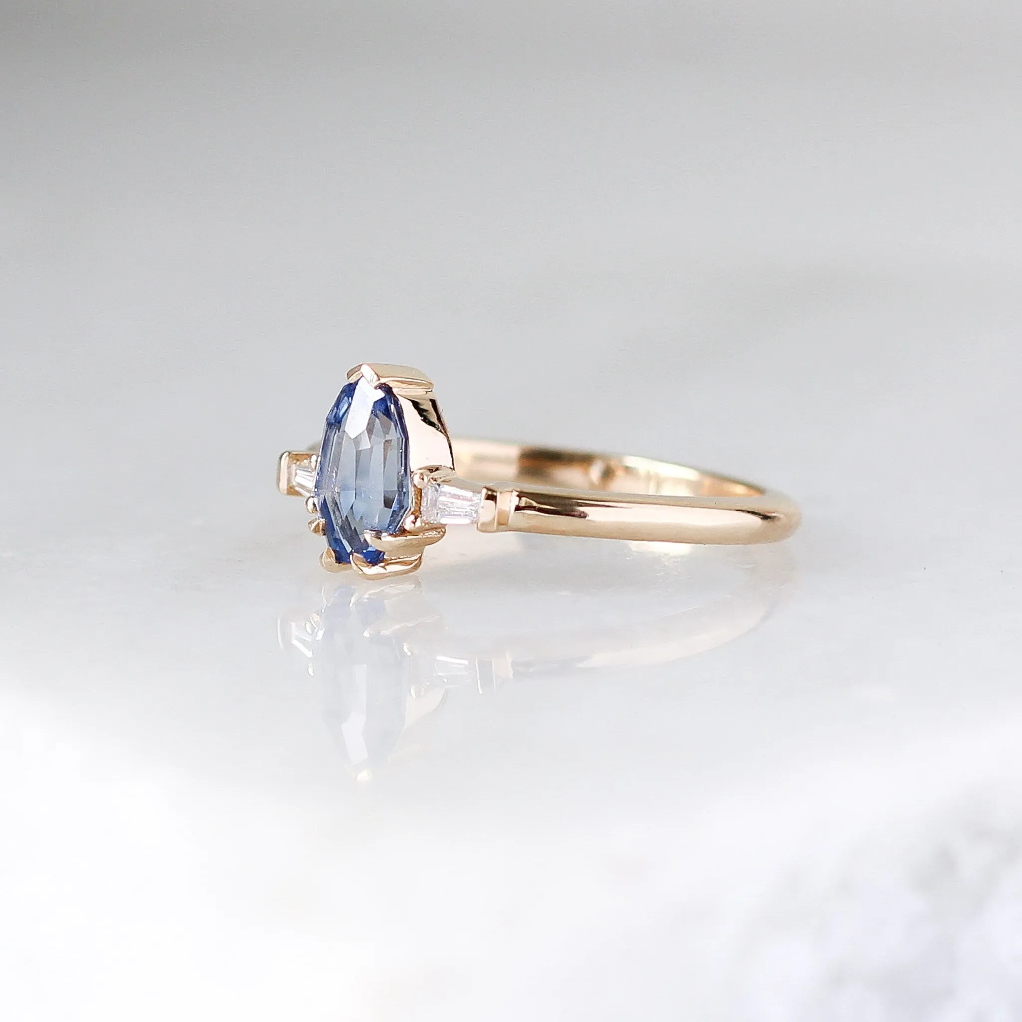 1.04ct Deco Shield Blue Sapphire Ring