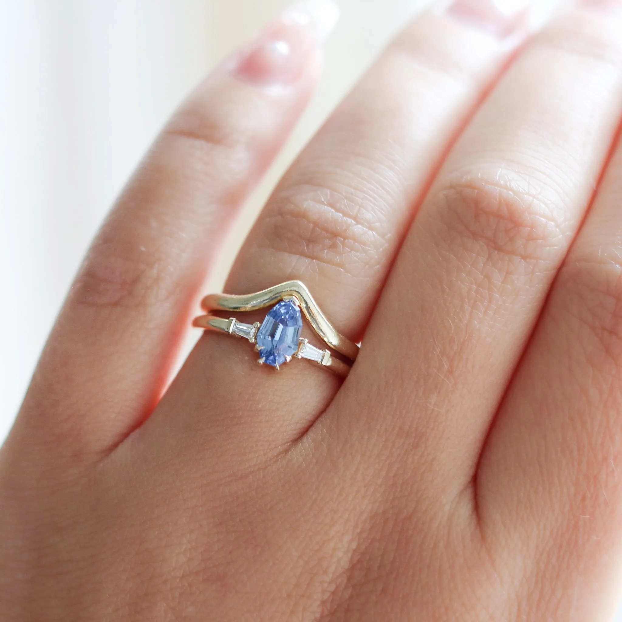 1.04ct Deco Shield Blue Sapphire Ring