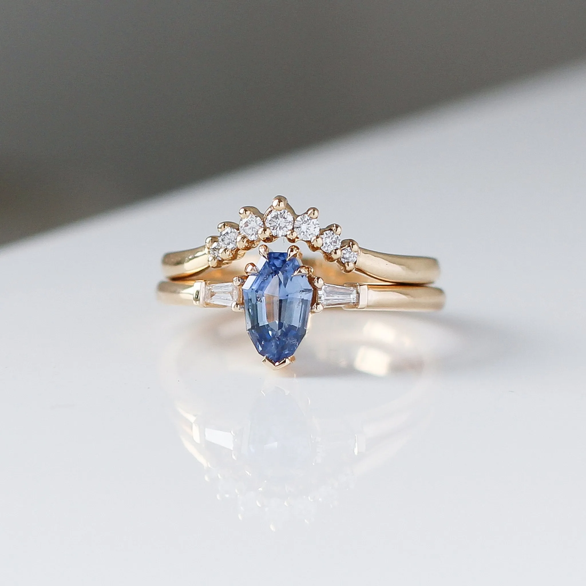 1.04ct Deco Shield Blue Sapphire Ring