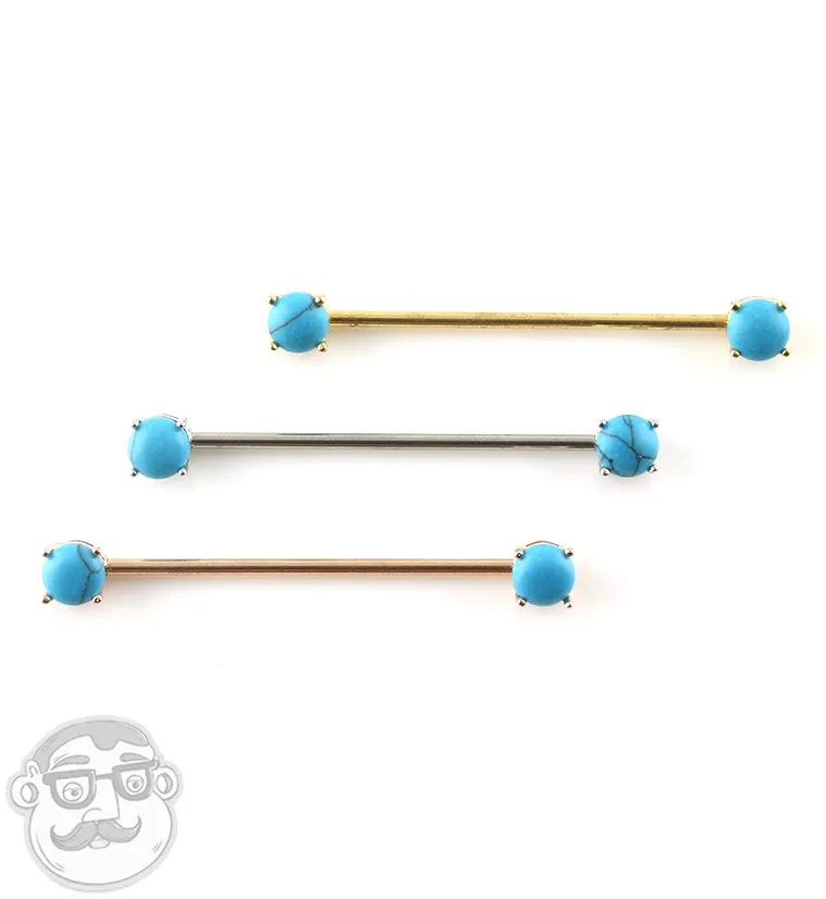 14G Gold PVD Double Howlite Turquoise Stone Industrial Barbell