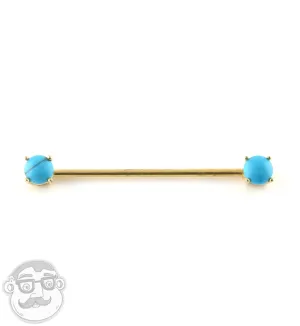 14G Gold PVD Double Howlite Turquoise Stone Industrial Barbell