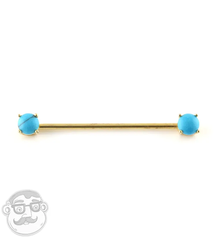 14G Gold PVD Double Howlite Turquoise Stone Industrial Barbell