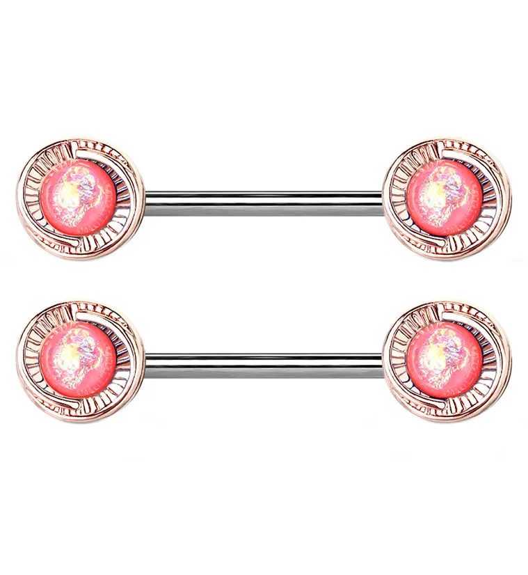 14G Pink Opalite Grain Rose Gold Nipple Ring Barbell