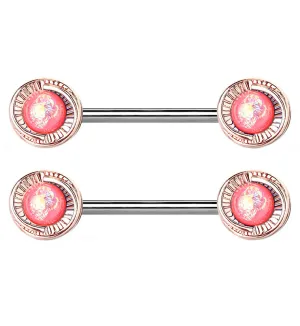 14G Pink Opalite Grain Rose Gold Nipple Ring Barbell
