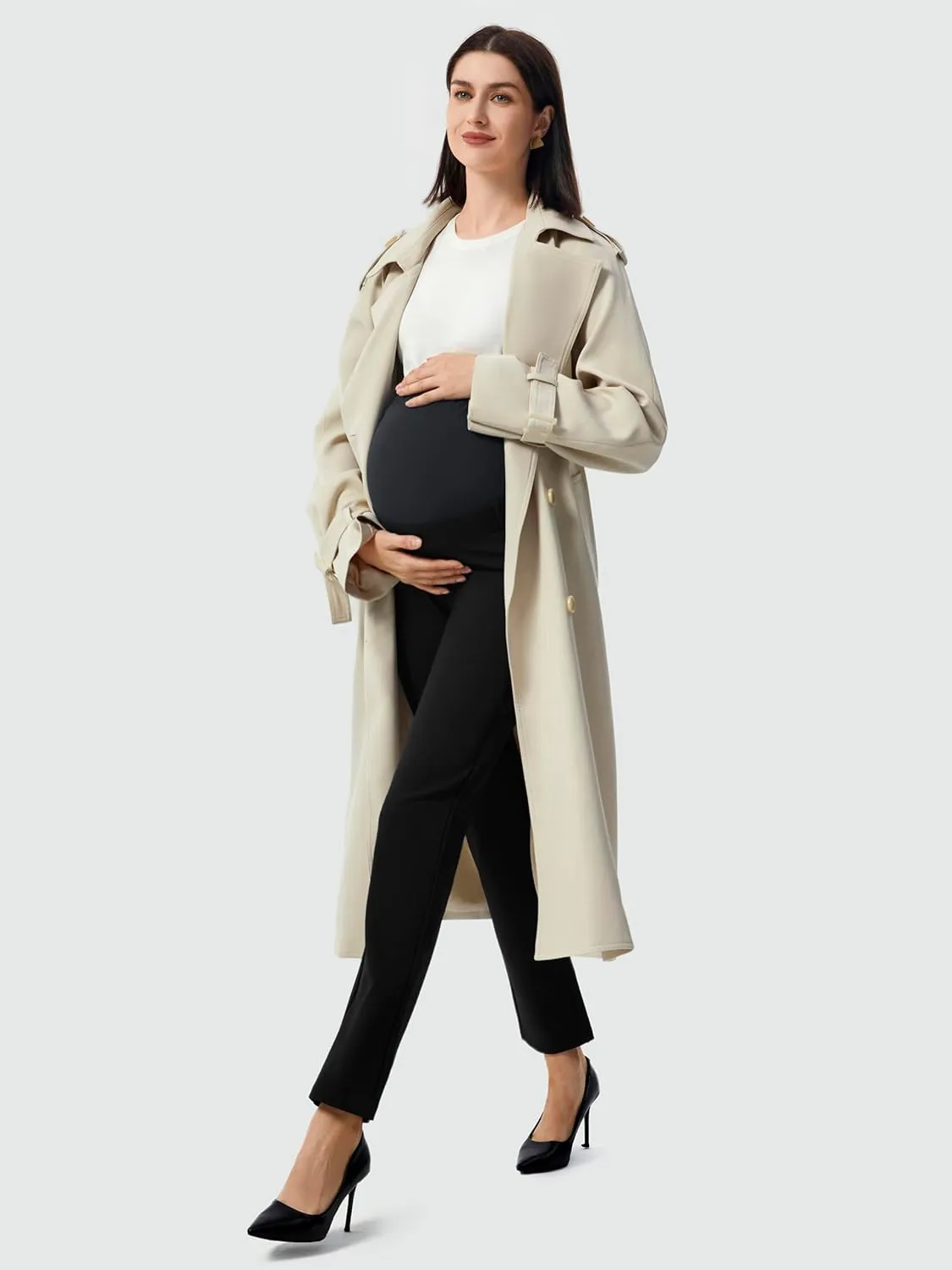 AFITNE Maternity Pants for Work Over The Belly Straight Leg Dress Pants Strethy Pregnancy Office Casual Yoga Pants