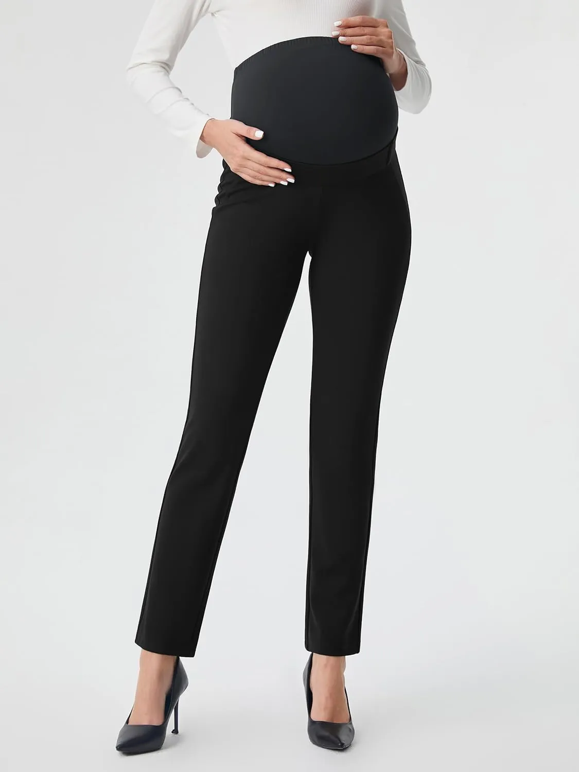 AFITNE Maternity Pants for Work Over The Belly Straight Leg Dress Pants Strethy Pregnancy Office Casual Yoga Pants