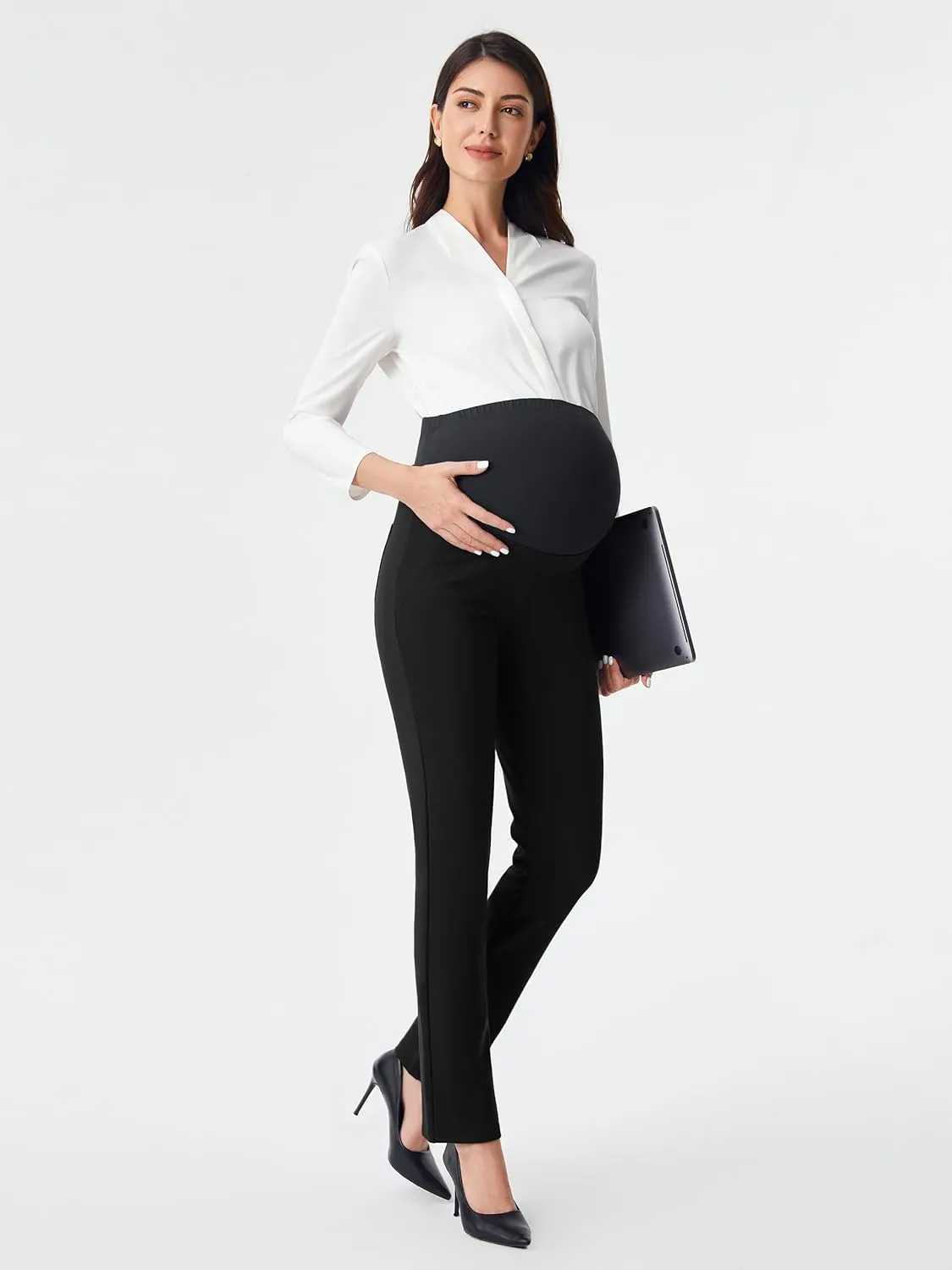 AFITNE Maternity Pants for Work Over The Belly Straight Leg Dress Pants Strethy Pregnancy Office Casual Yoga Pants