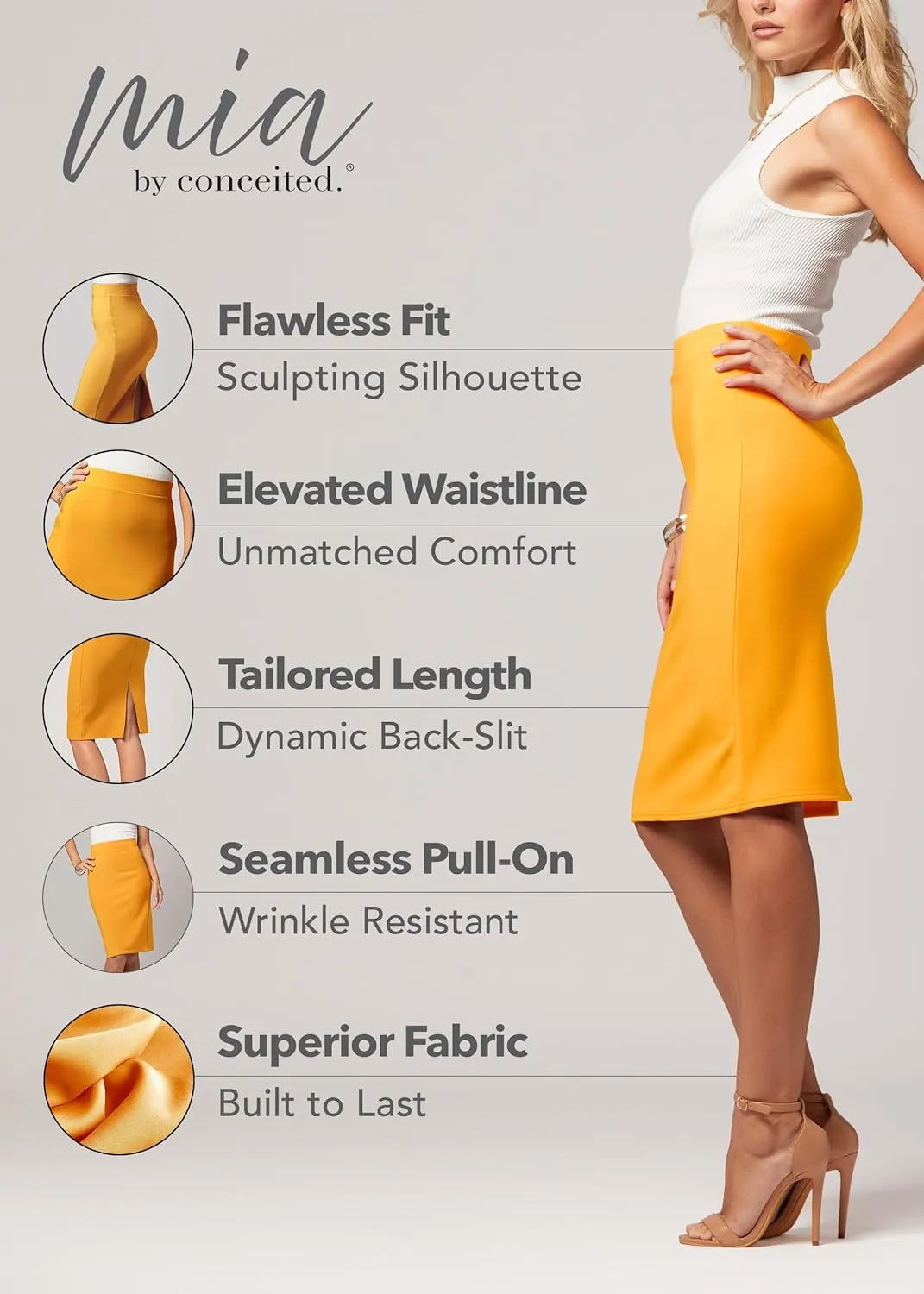 Conceited Skirts for Women - Stretch Pencil Skirt - Wear to Work - Pull On - Midi Length in Regular and Plus Size