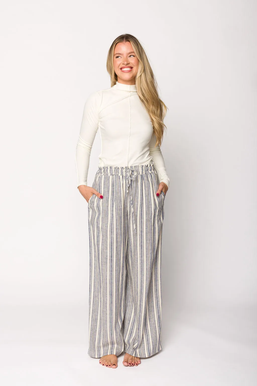 Cove Linen Pant in Blue/Ivory Stripe