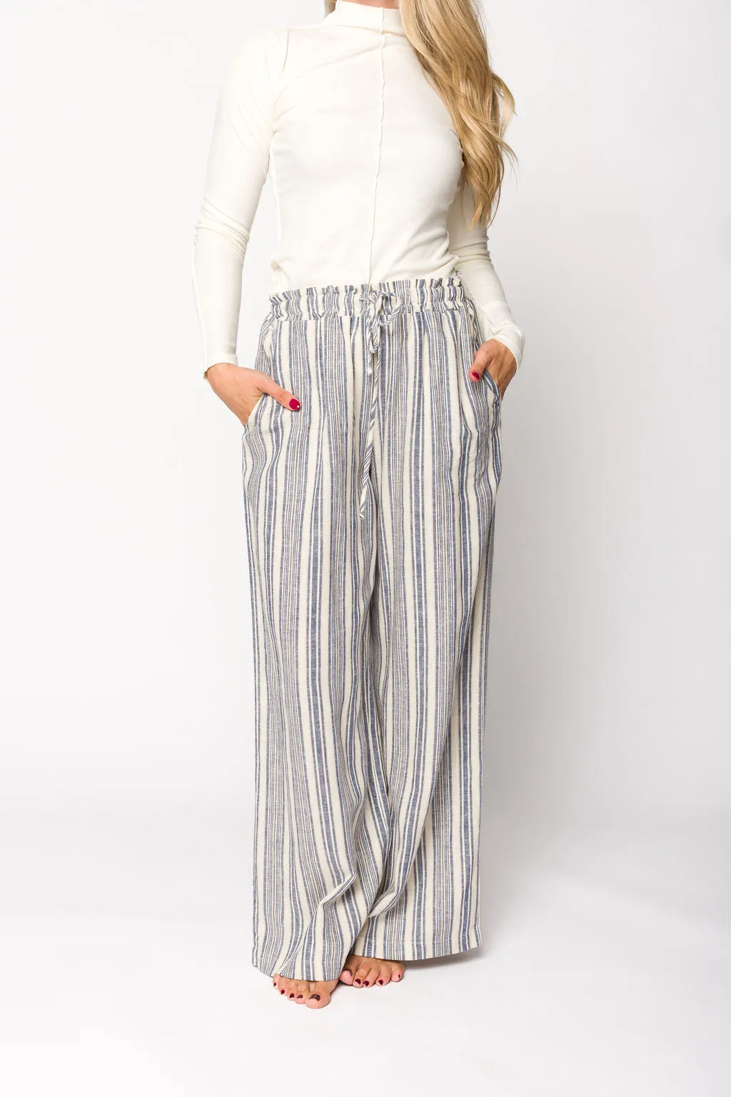 Cove Linen Pant in Blue/Ivory Stripe