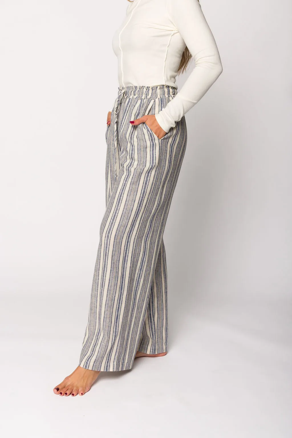Cove Linen Pant in Blue/Ivory Stripe