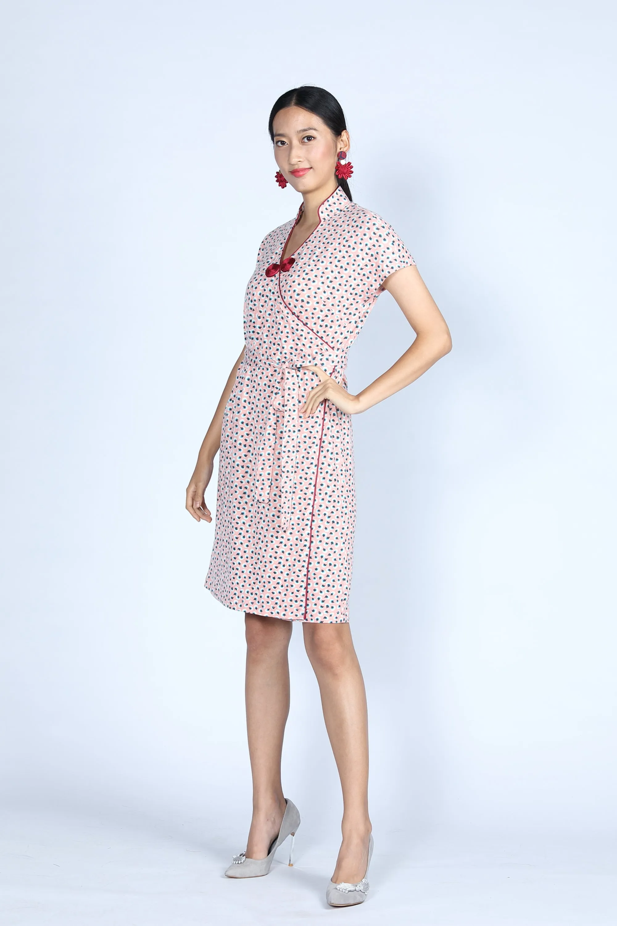 ERICA Polka Dot Wrapped Dress (Baby Pink)