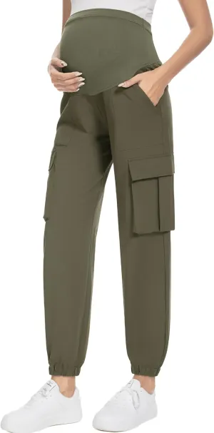 FABRACK Women's Maternity Cargo Pants Over The Belly Scrub Joggers Comfy Casual Pants with 4 Pockets