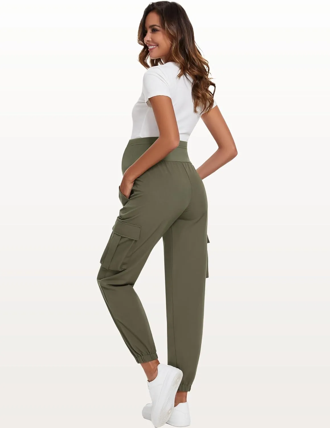 FABRACK Women's Maternity Cargo Pants Over The Belly Scrub Joggers Comfy Casual Pants with 4 Pockets