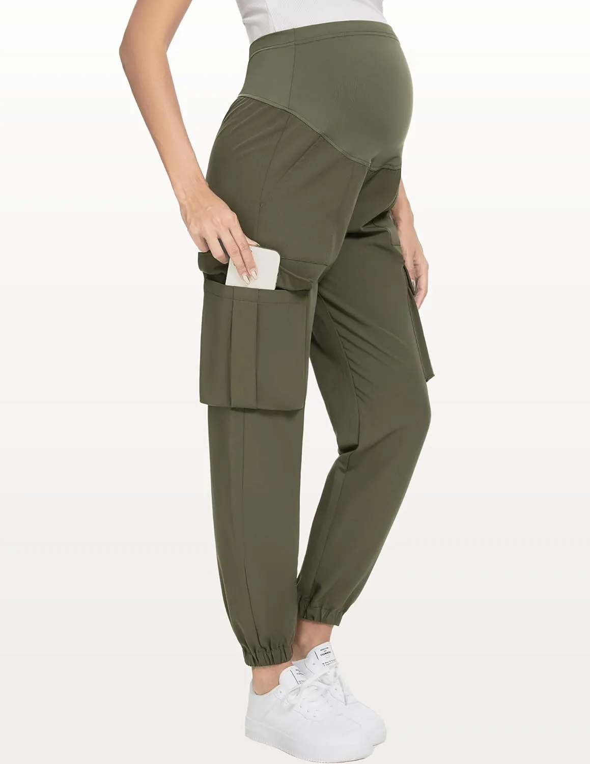 FABRACK Women's Maternity Cargo Pants Over The Belly Scrub Joggers Comfy Casual Pants with 4 Pockets