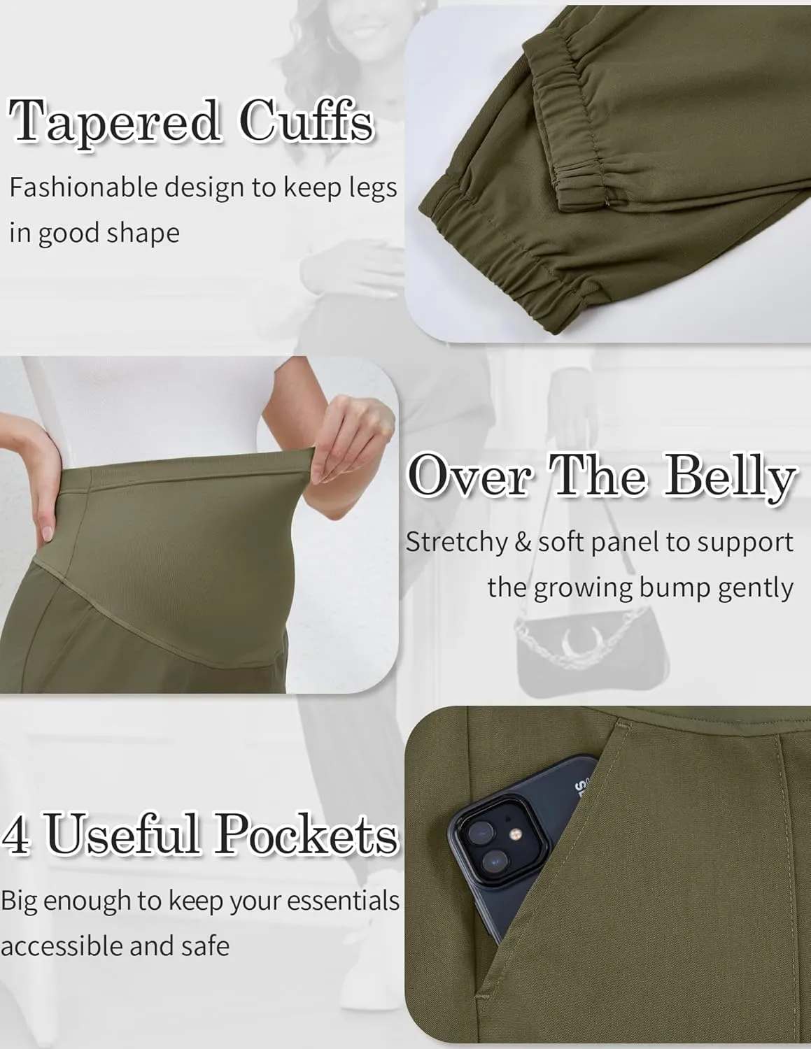 FABRACK Women's Maternity Cargo Pants Over The Belly Scrub Joggers Comfy Casual Pants with 4 Pockets