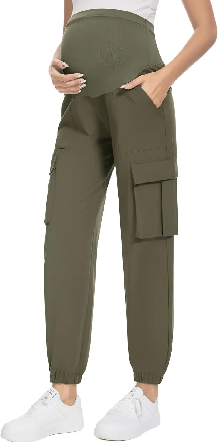 FABRACK Women's Maternity Cargo Pants Over The Belly Scrub Joggers Comfy Casual Pants with 4 Pockets