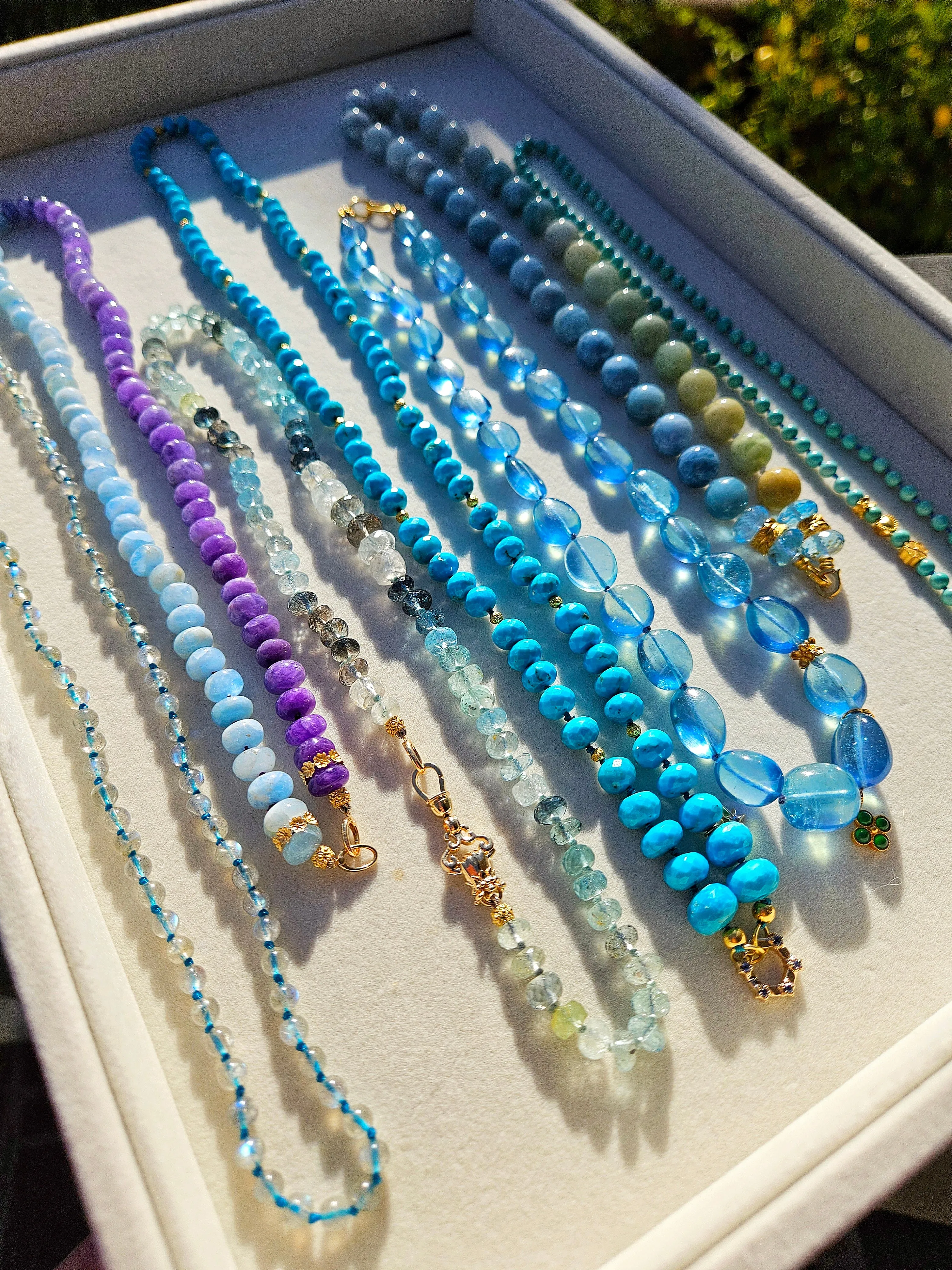 Genuine Blue Topaz Large Gemstone Nugget 18K Yellow Gold Natural Top Quality Jade Clover Charm Necklace 18"