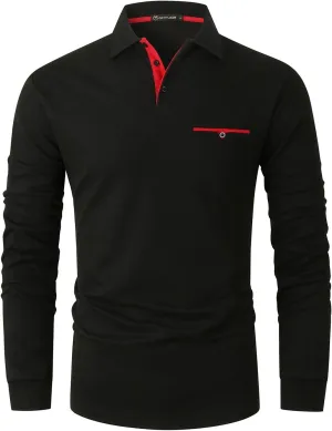 GHYUGR Men's Long Sleeve Polos Contrasting Colors Design Golf T-Shirt Casual Polo Shirts
