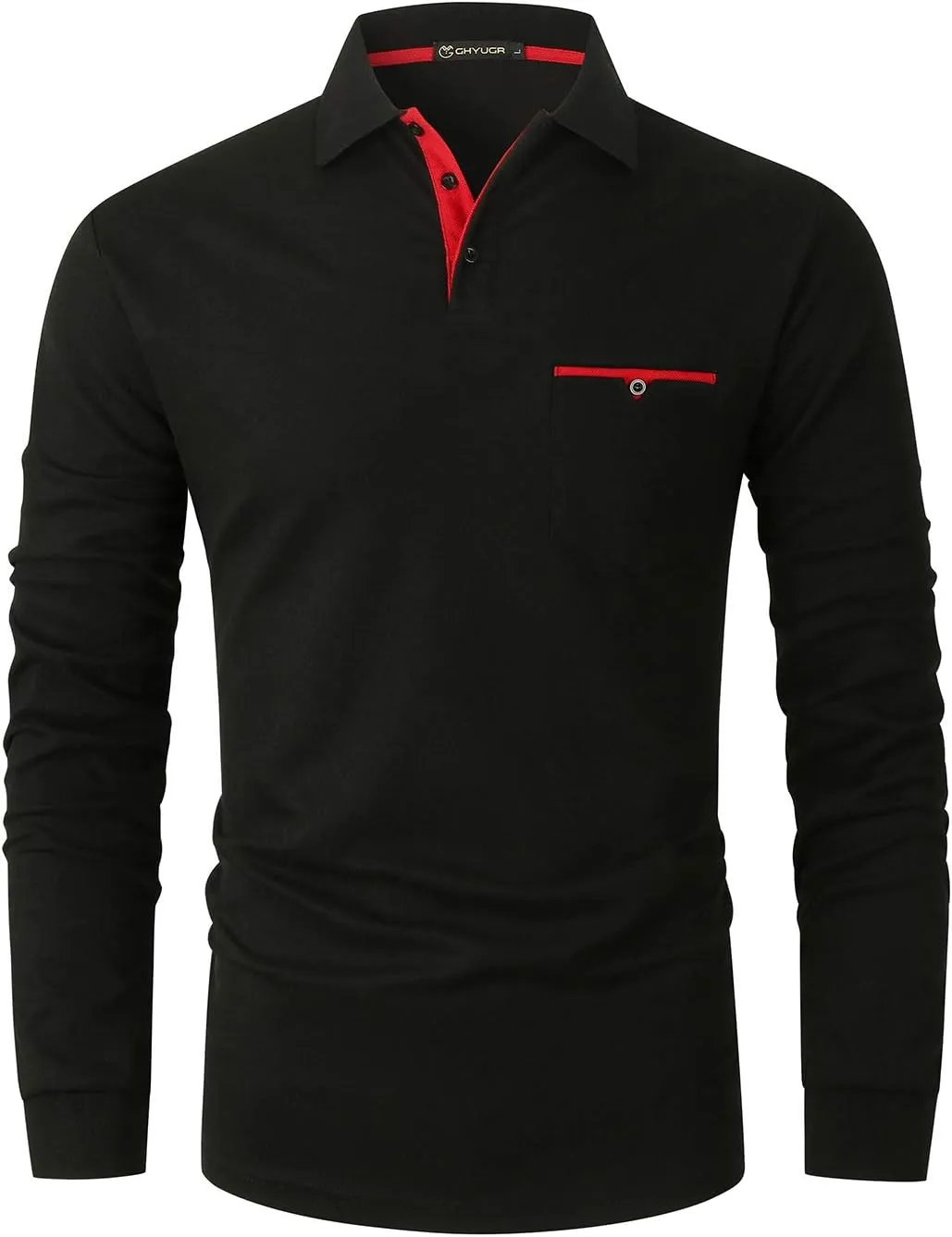 GHYUGR Men's Long Sleeve Polos Contrasting Colors Design Golf T-Shirt Casual Polo Shirts