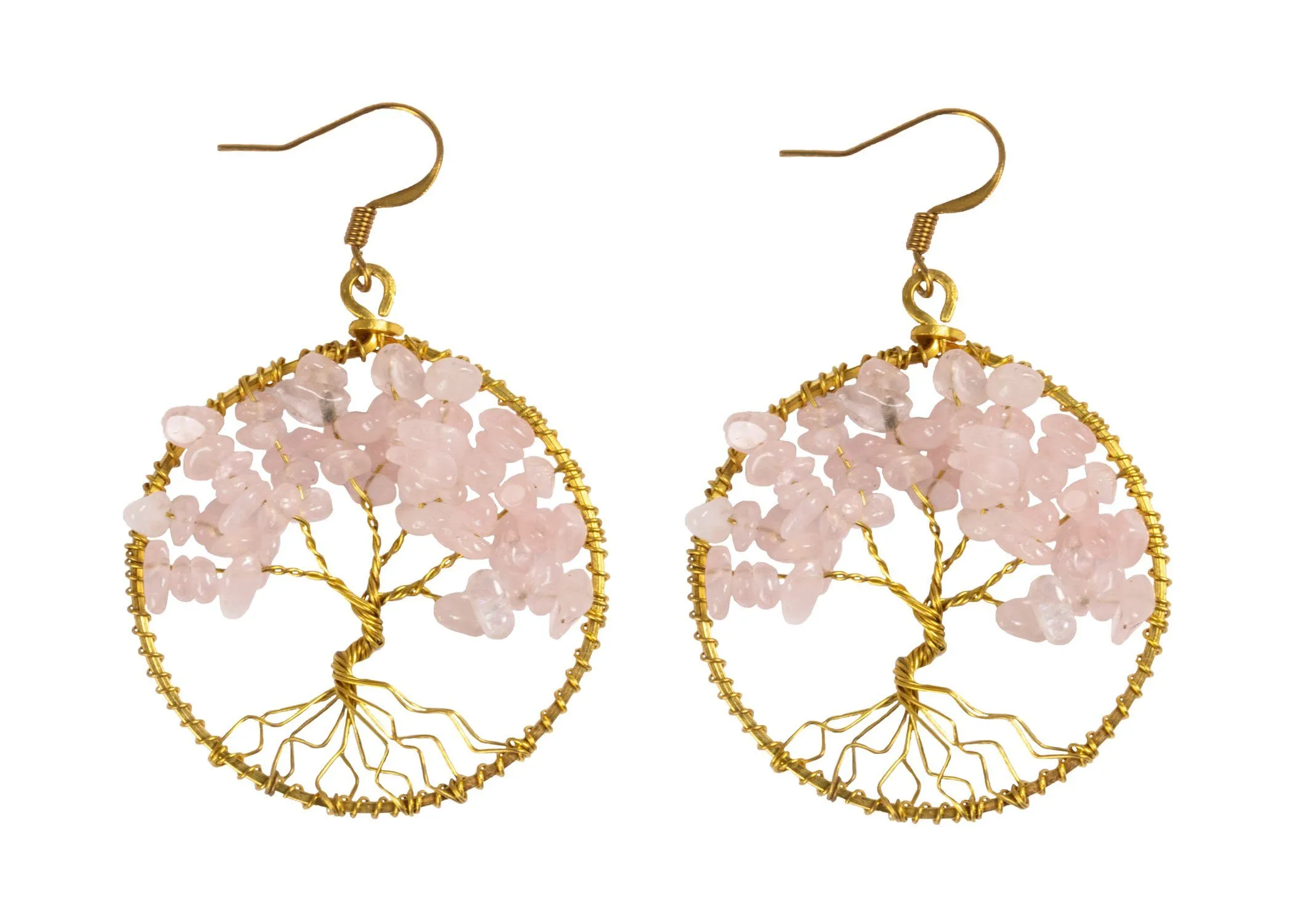 Handmade Earring Tree of Life Brass Circle Shape with Bead, Crystal and Stone
