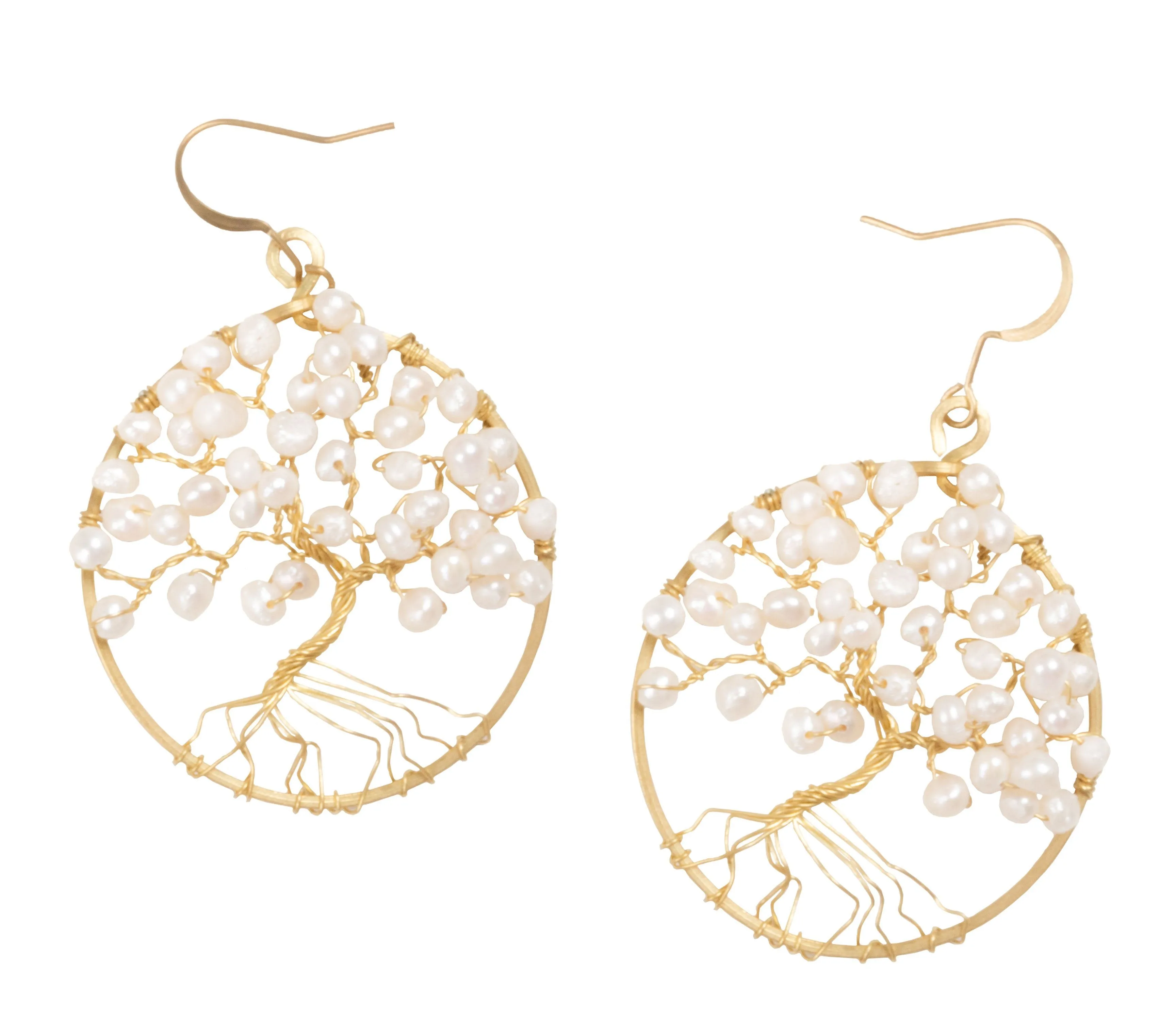 Handmade Earring Tree of Life Brass Circle Shape with Bead, Crystal and Stone