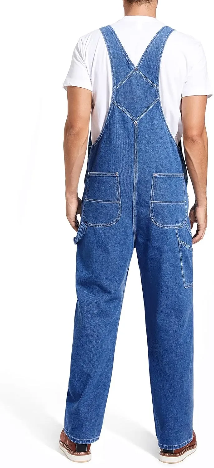 HISEA Men's Denim Bib Overall, Mens Relaxed Fit Overall Midweight Workwear with Adjustable Straps and Convenient Tool Pockets