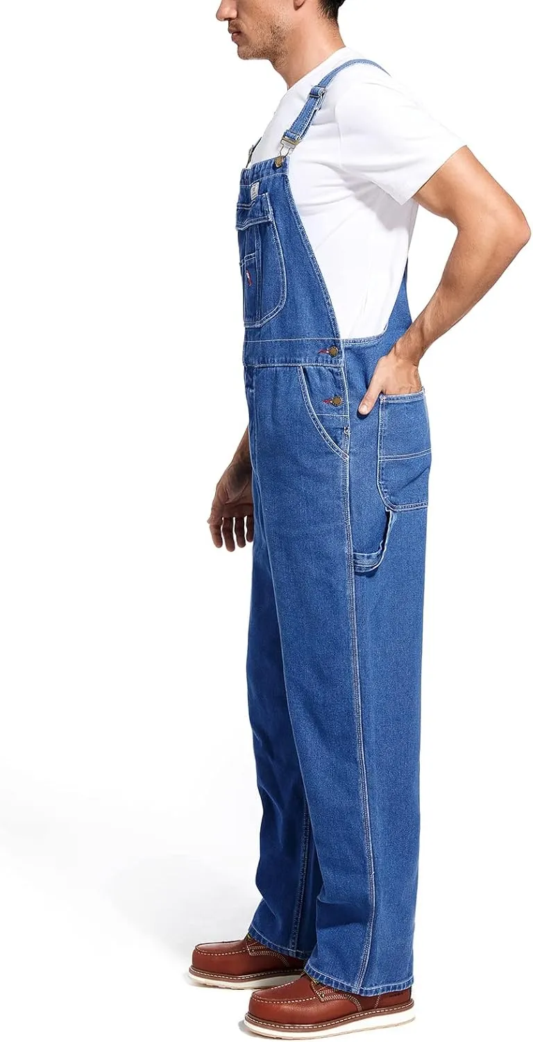 HISEA Men's Denim Bib Overall, Mens Relaxed Fit Overall Midweight Workwear with Adjustable Straps and Convenient Tool Pockets