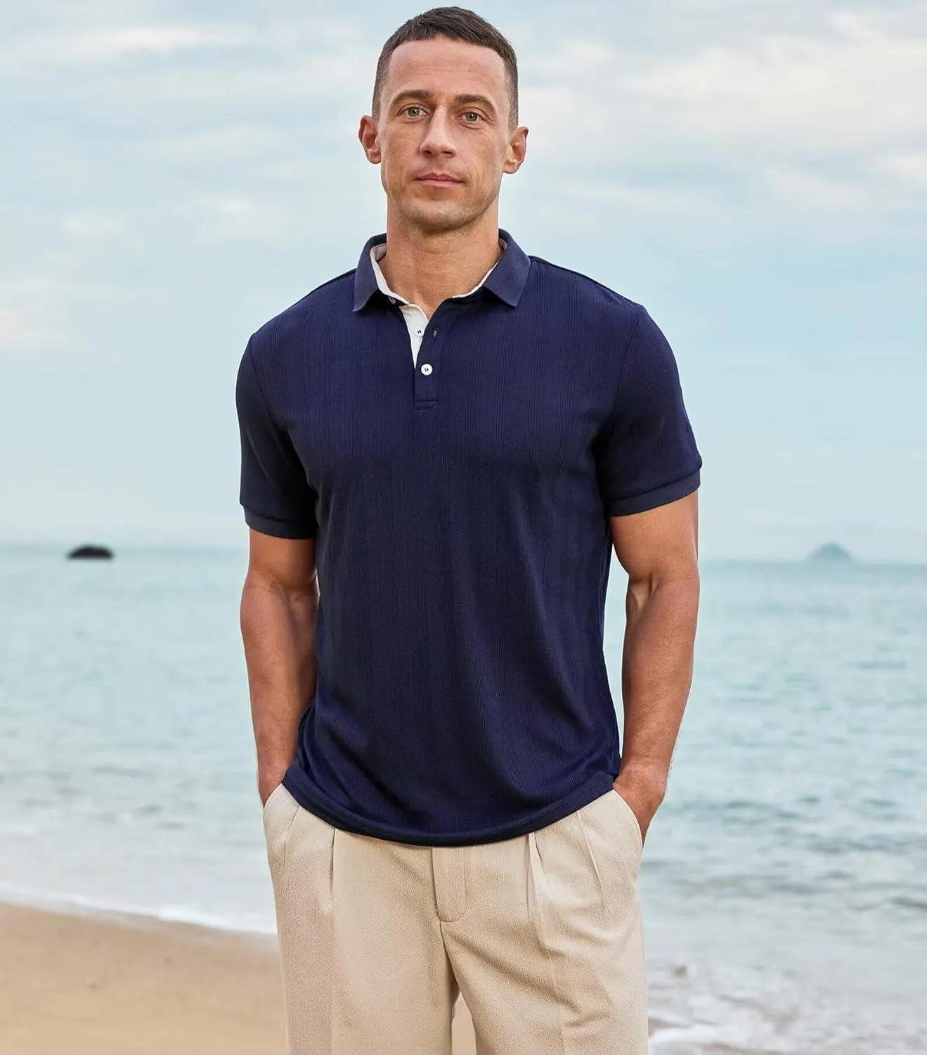 Lexiart Men's Knit Polo Shirt Short Sleeve Cool Soft Stretchy Golf Collared Tops Hollow Out Textured