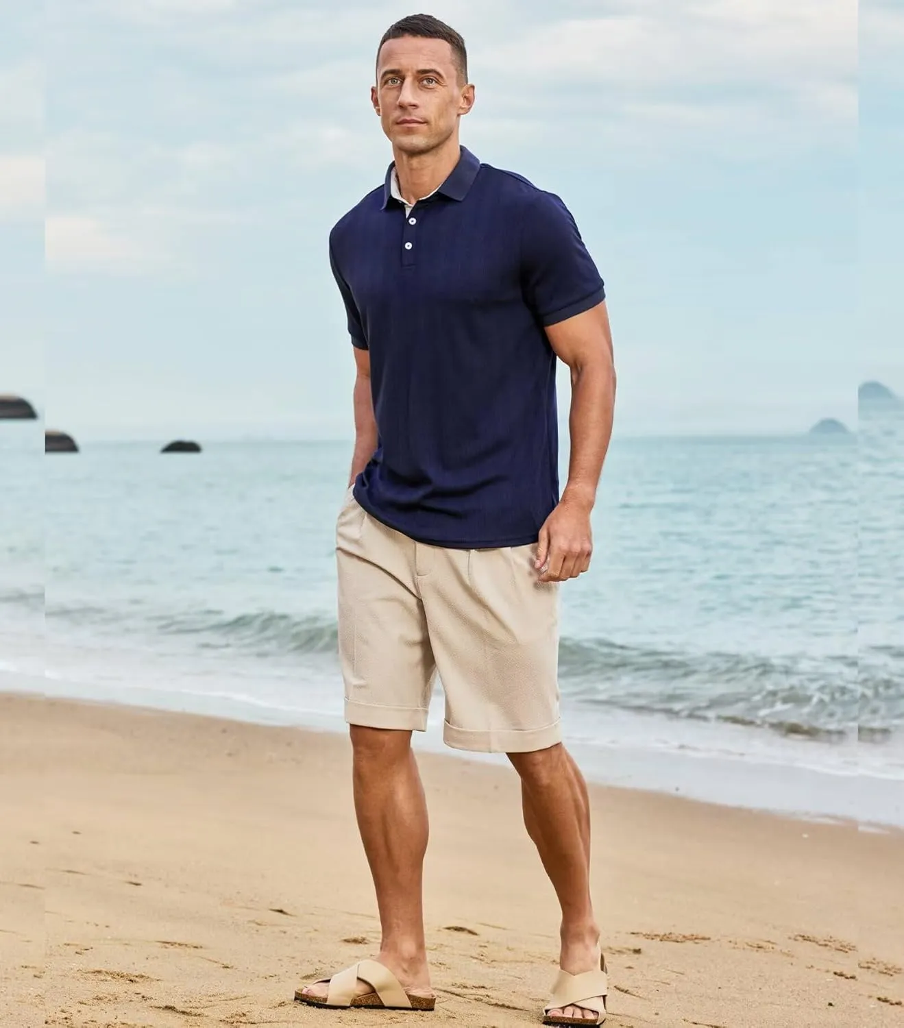 Lexiart Men's Knit Polo Shirt Short Sleeve Cool Soft Stretchy Golf Collared Tops Hollow Out Textured