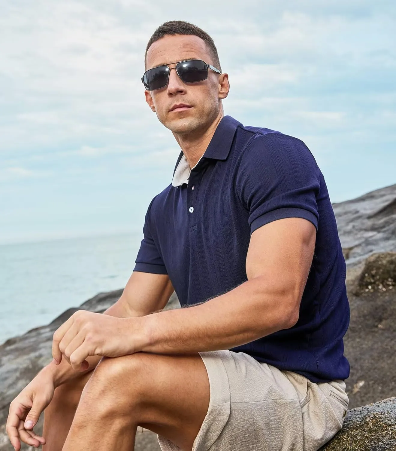 Lexiart Men's Knit Polo Shirt Short Sleeve Cool Soft Stretchy Golf Collared Tops Hollow Out Textured