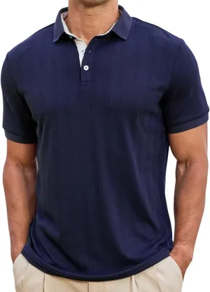 Lexiart Men's Knit Polo Shirt Short Sleeve Cool Soft Stretchy Golf Collared Tops Hollow Out Textured