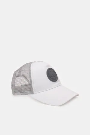 Men White And Grey Cap With Rubber Patch
