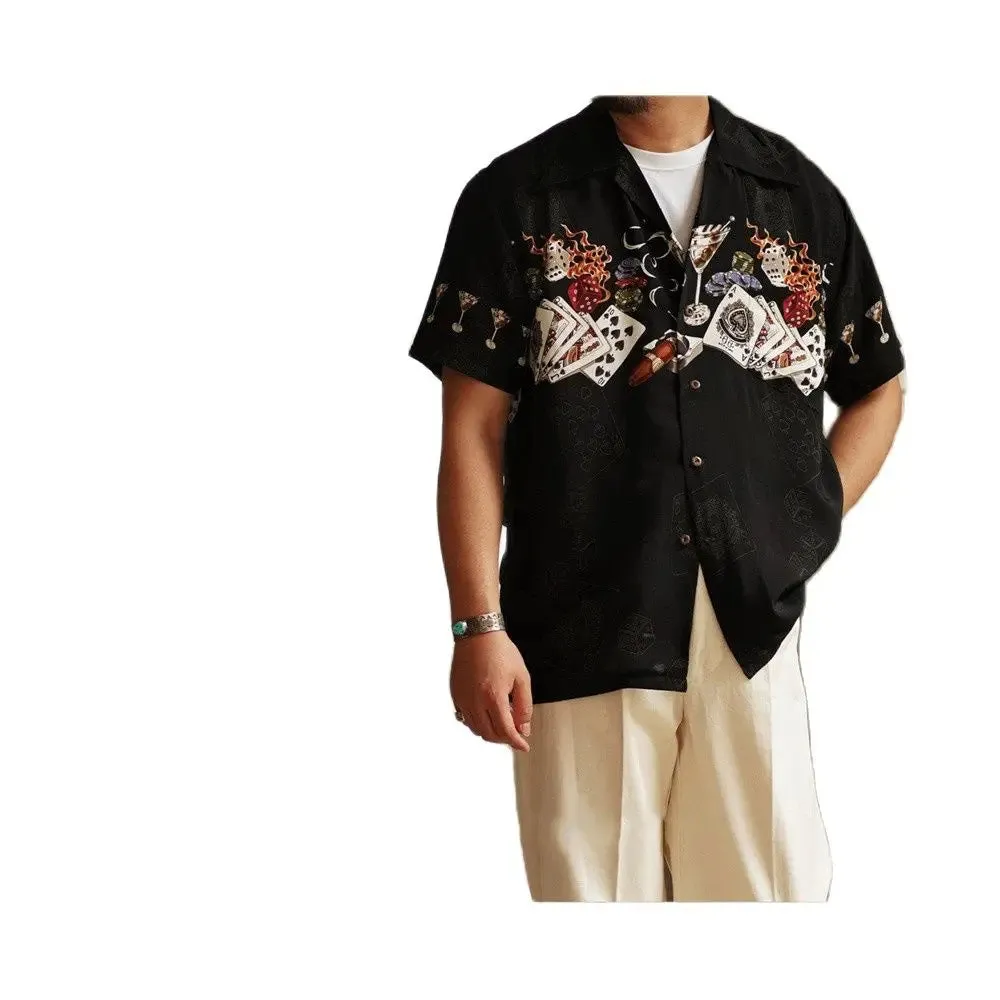 Men's Hawaiian Aloha Floral Shirt with Short Sleeves and Cuban Collar