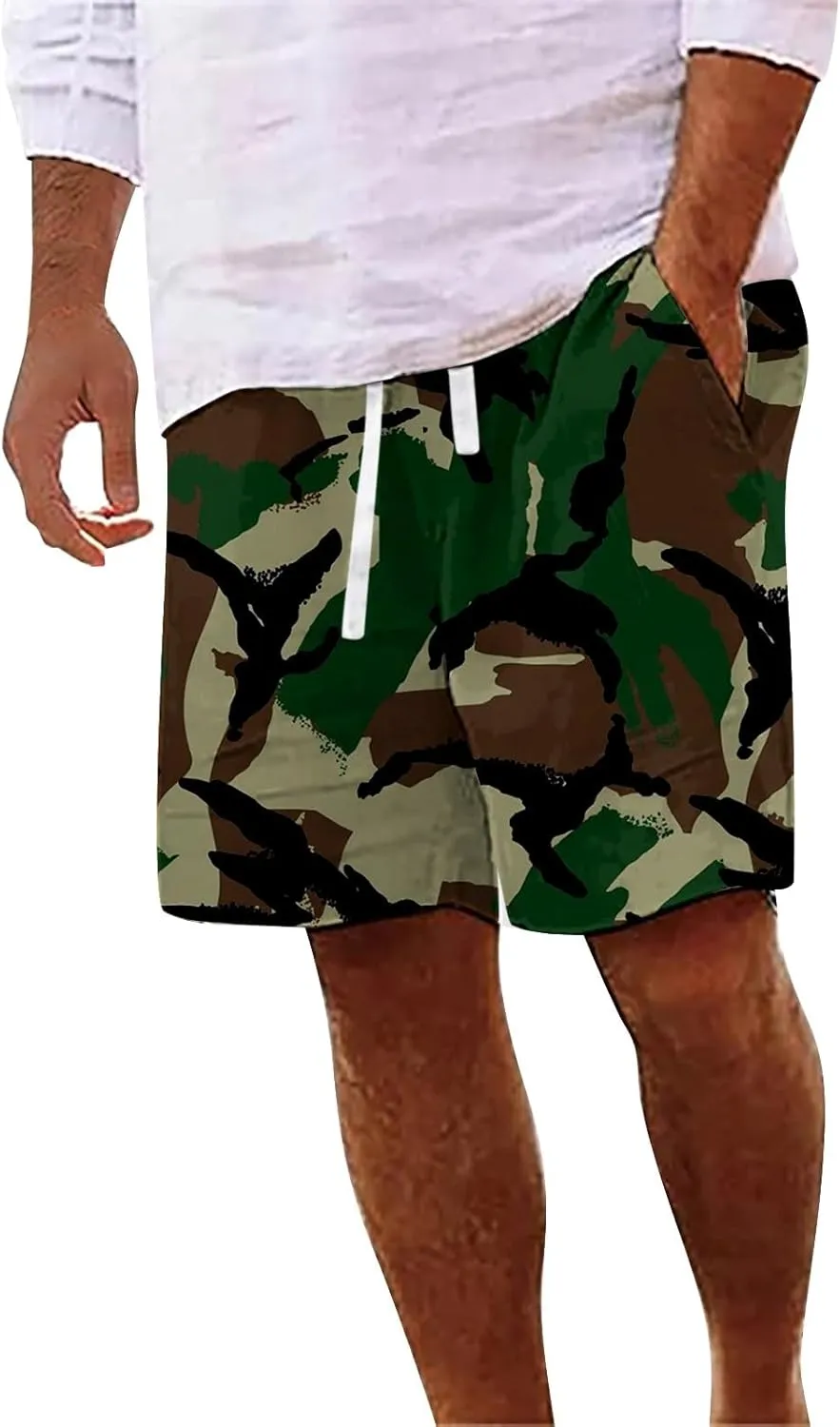 Mens Summer Casual Camo Shorts Drawstring Lightweight Outdoor Beach Shorts Loose Big and Tall Pants for Vacation