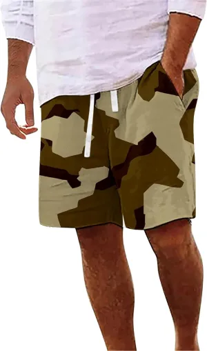 Mens Summer Casual Camo Shorts Drawstring Lightweight Outdoor Beach Shorts Loose Big and Tall Pants for Vacation