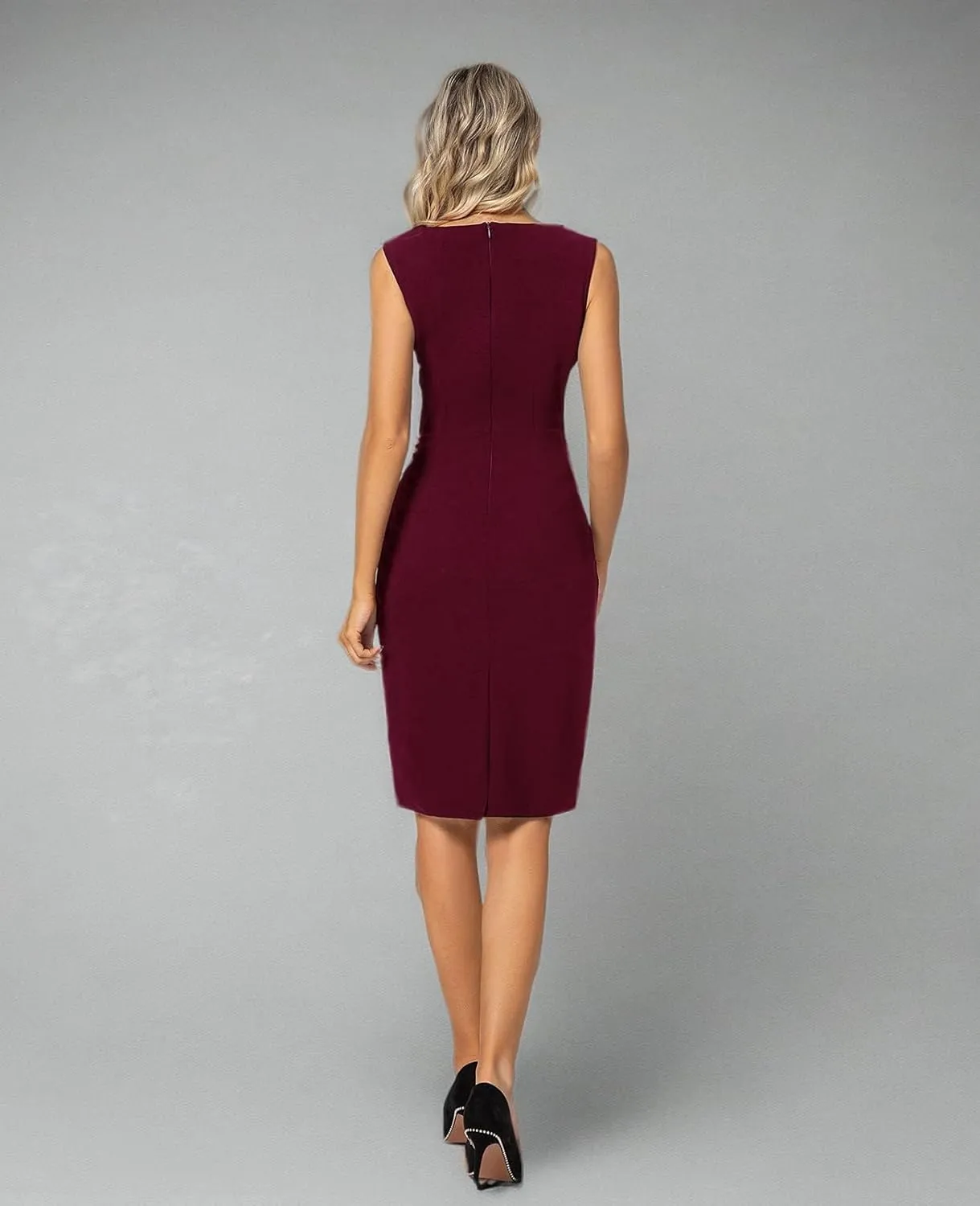 MINTLIMIT Women Sheath Dress Notch V Neck 3/4 Sleeve Bow Waist Wear to Work Pencil Dresses