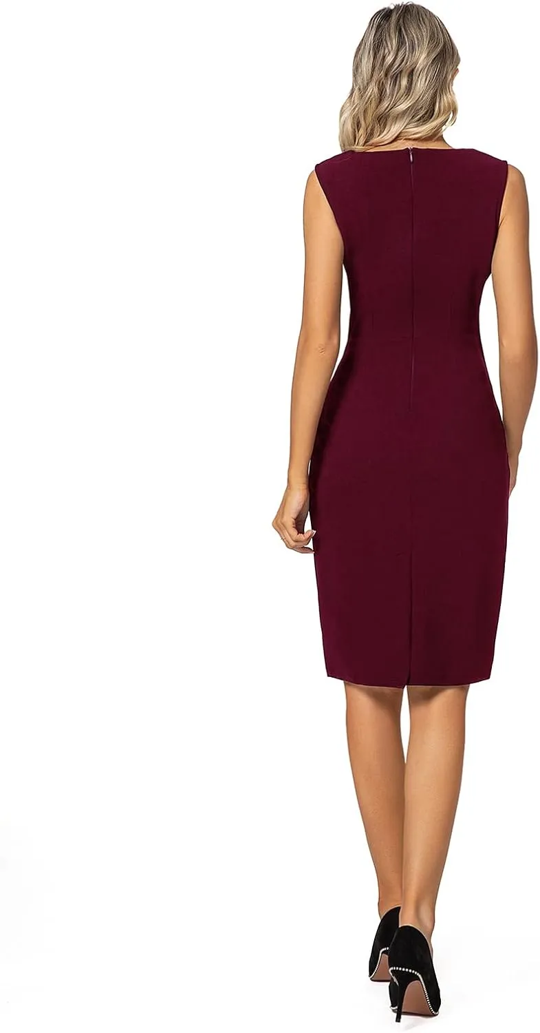 MINTLIMIT Women Sheath Dress Notch V Neck 3/4 Sleeve Bow Waist Wear to Work Pencil Dresses