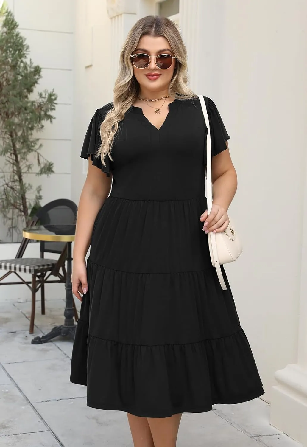 Nemidor Womens Plus Size Summer Midi Dress Tiered Casual Loose Swing Dresses with Ruffle Sleeve and Pocket 16-26
