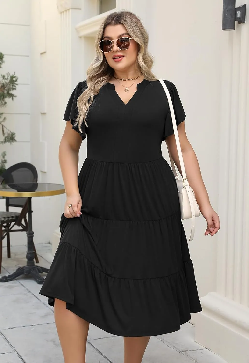 Nemidor Womens Plus Size Summer Midi Dress Tiered Casual Loose Swing Dresses with Ruffle Sleeve and Pocket 16-26