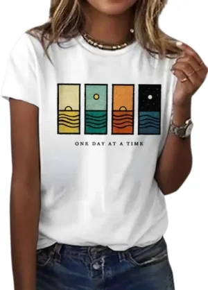 One Day at A Time T-Shirt Women Mental Health Positive Inspirational Quotes Tee
