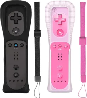 PGYFDAL 2 Packs Classic Remote Controller Compatible for Wii Wii U Console, Gamepad with Soft Silicone Sleeve and Wrist Strap (Black and Pink)